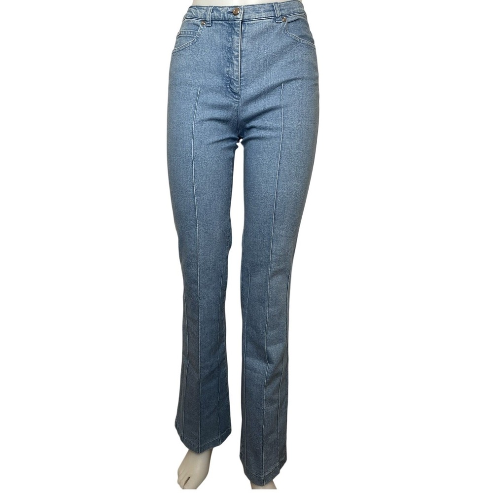 Vintage Escada Pintuck Flare High Rise Jeans Stretch Light Wash Designer W27 L33